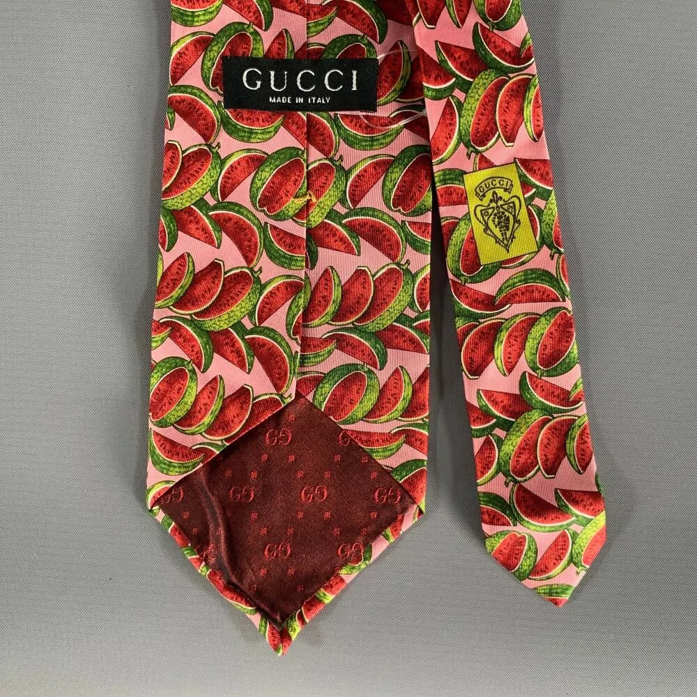 GUCCI Pink Red Watermelon Silk Tie